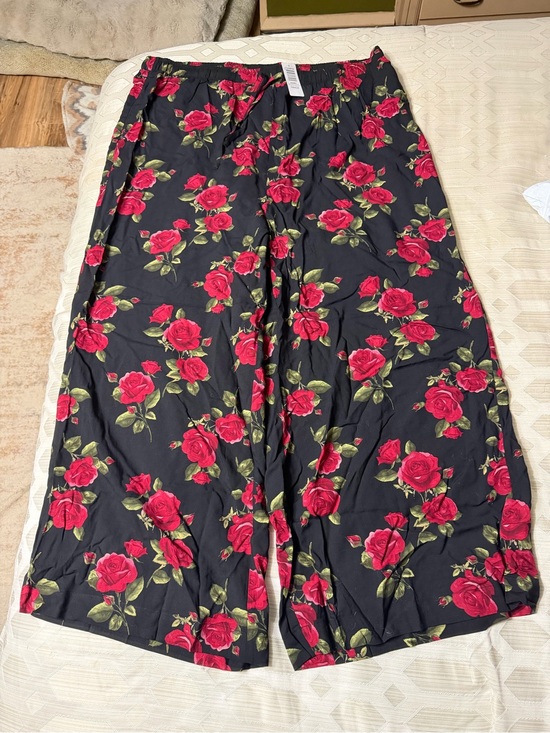 torrid Pants - torrid Black Wide Leg Pants with Red Rose Print